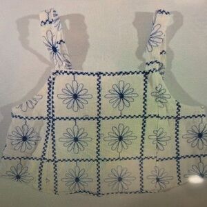 Floral Embroidered Kids Tank Top - Cream and Blue